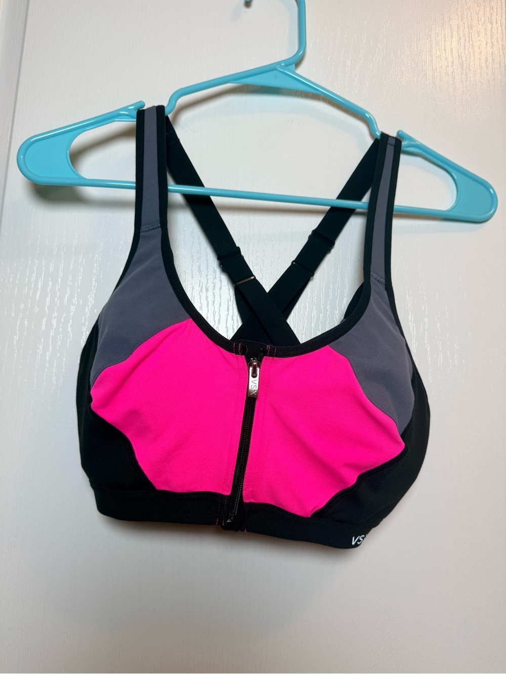 Victoria's Secret Front-Zip Pink & Gray Sports Bra 32D